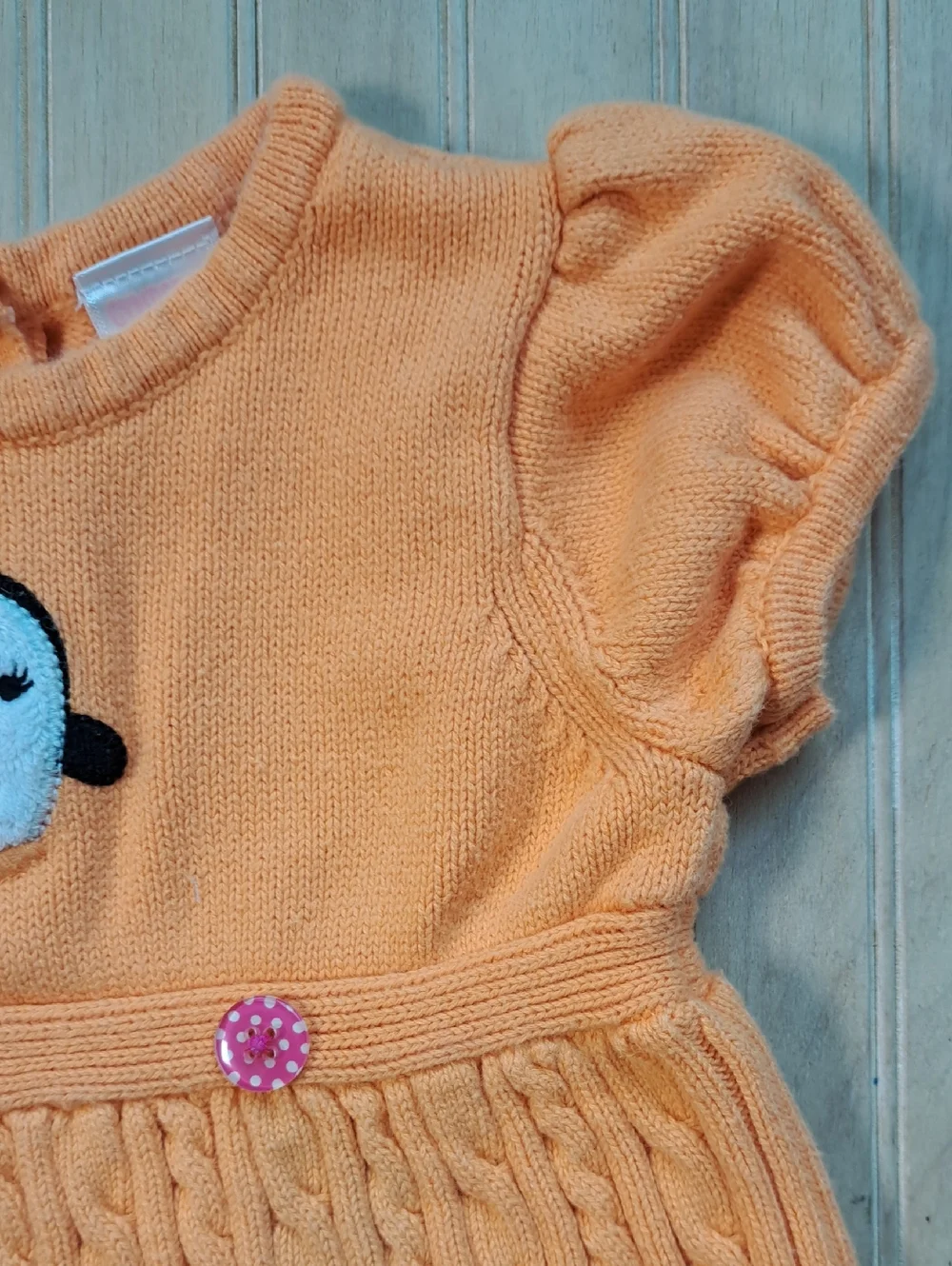 Gymboree Penguin Cable Knit Sweater Dress 100% Cotton Comfy Puff Sleeves